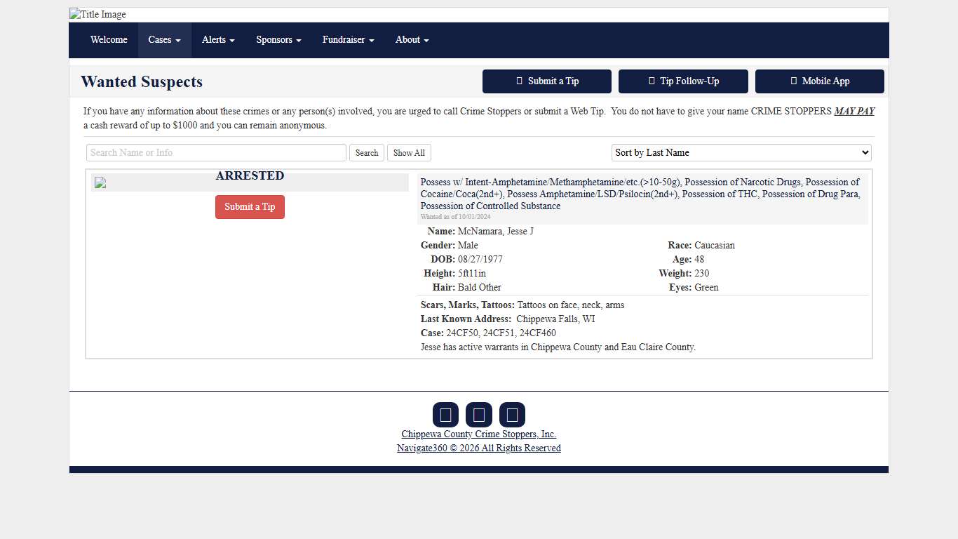 Wanted Suspects - Chippewa County Crime Stoppers, Inc.