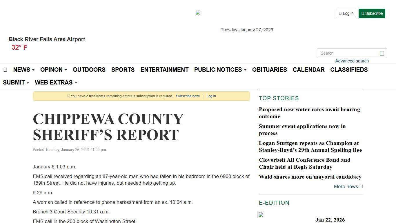 CHIPPEWA COUNTY SHERIFF’S REPORT - Stanley Republican