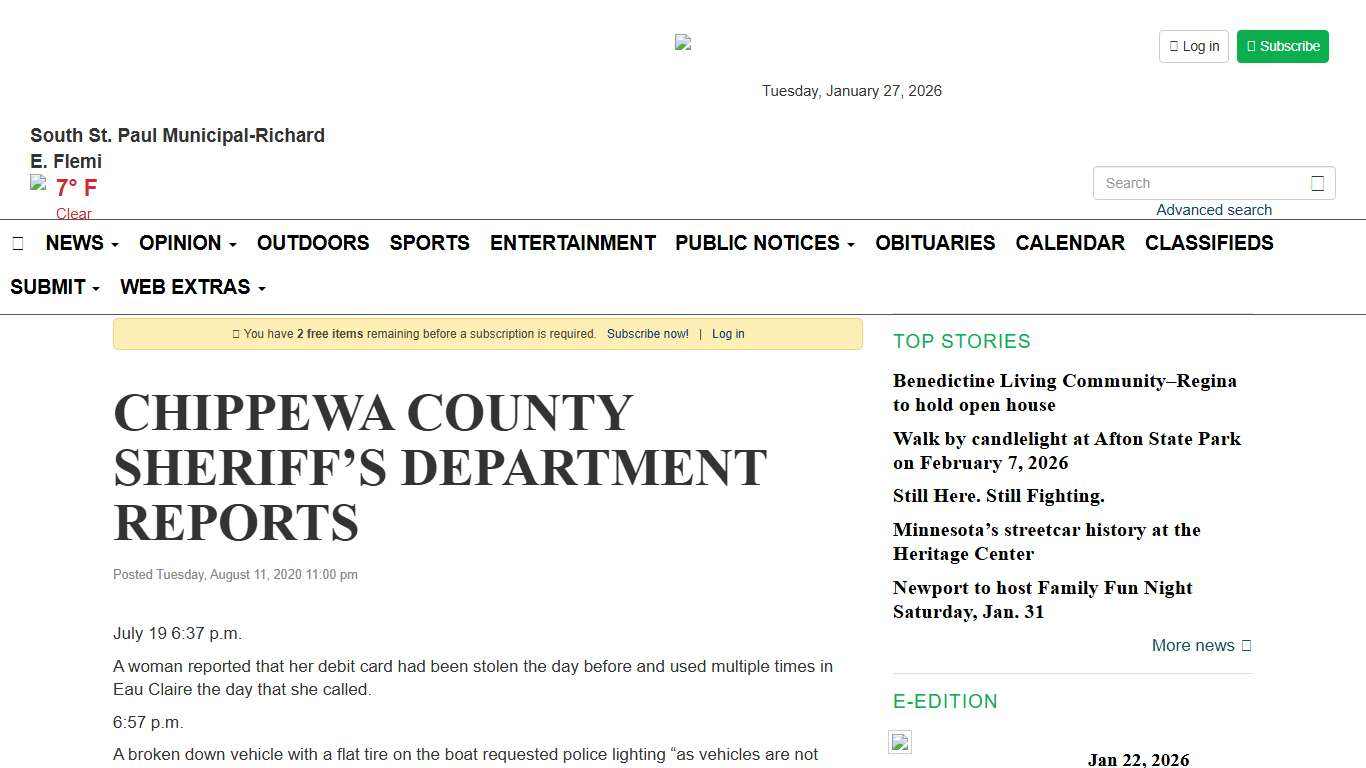 CHIPPEWA COUNTY SHERIFF’S DEPARTMENT REPORTS - Cottage Grove Journal